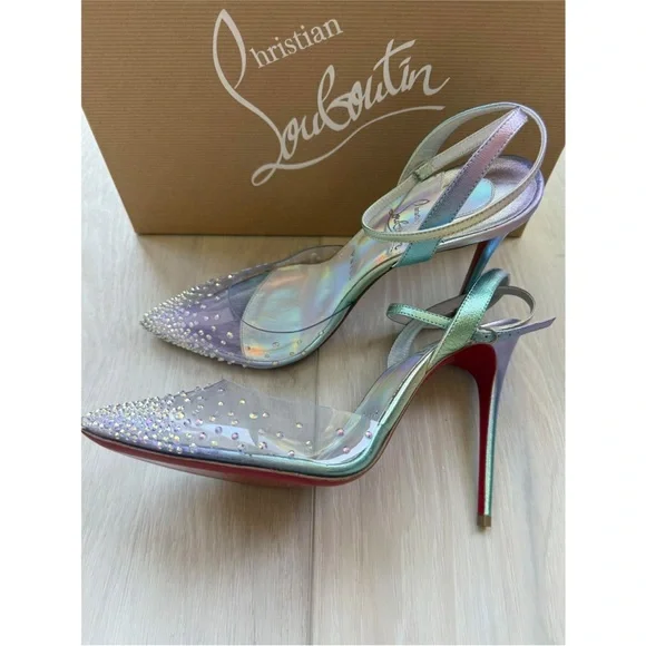 Christian Louboutin Blue D'Orsay Heels with Glitter Embellishments - Picture 3 of 15